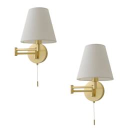 ValueLights Sonia Pair Gold Swing Arm Wall Lights Taper Shade and Bulbs
