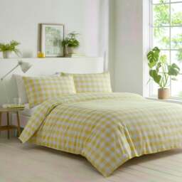 Portfolio Home Gingham Check Bedding Duvet Cover Set With Pillow Cases Yellow Single