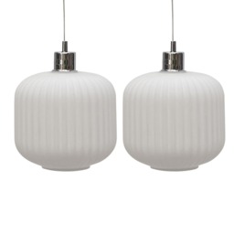 Set of 2 Bento - White Ribbed Glass Easy Fit Pendant Shades White Medium 2