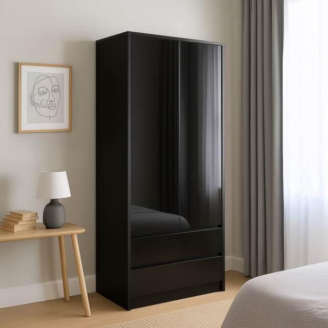 Vida Designs Glinton 2 Door 2 Drawer Wardrobe With Clothes Rail, Black