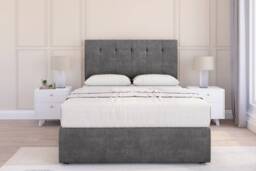 Sloomy Highbury Steel Plush Divan Bed Base 2 Drawers Foot-End With 54 Inch Floor Standing Headboard Grey Steel Double 1