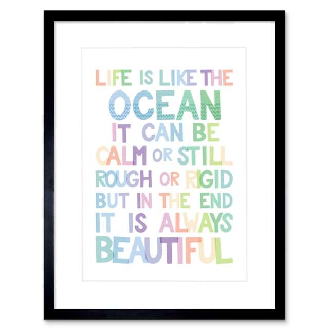 "Life Like Ocean Beautiful Quote Pastel Colour 9x7"" Black Framed Wall Art Print"