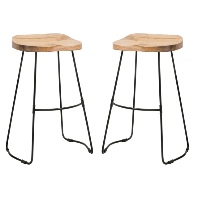 Lara Solid Mango Wood Counter Stools Set of 2 with Saddle Seats and Footrests