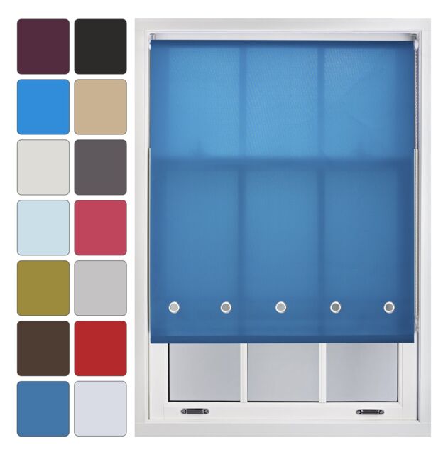 FURNISHED Daylight Roller Blind Made to Measure with Chome Round Eyelets Blue Teal (W) 150cm x (L) 165cm