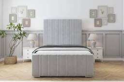 "Sloomy Radcliffe Silver Plush Bed Frame With 50"" Upholstered Headboard 2'6 Small Single"