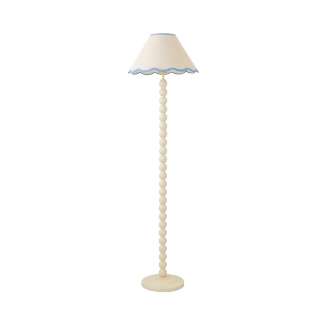 ValueLights Bobble Cream Floor Lamp Blue Trim Scallop Shade Cream Blue