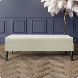 137cm Safar Plain Ottoman Storage Bench -Naples Shoes Bench with Black Turned Wooden Legs - Cream Upholstery Footstool Storage