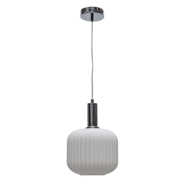 Bento - White Ribbed Glass Chrome Deco Pendant Fitting