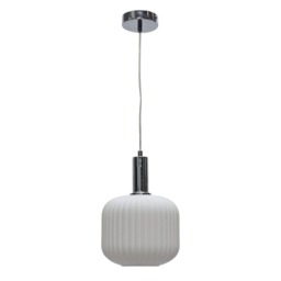 Bento - White Ribbed Glass Chrome Deco Pendant Fitting