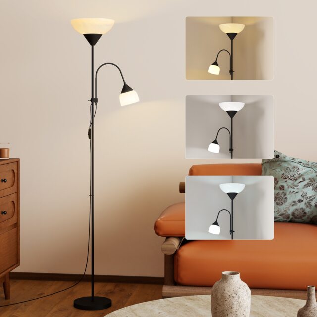 HOMCOM Mother-Child Floor Lamp Duo Light with 3 Colour Temperatures, Black