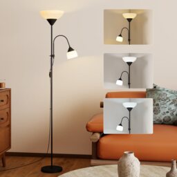 HOMCOM Mother-Child Floor Lamp Duo Light with 3 Colour Temperatures, Black Black White