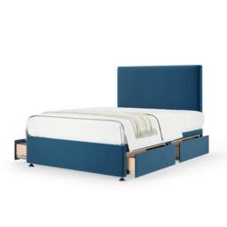 Memory Maestro Memory Foam Blue Plush Velvet 4 Drawer Divan Set And Valencia Headboard Small Double