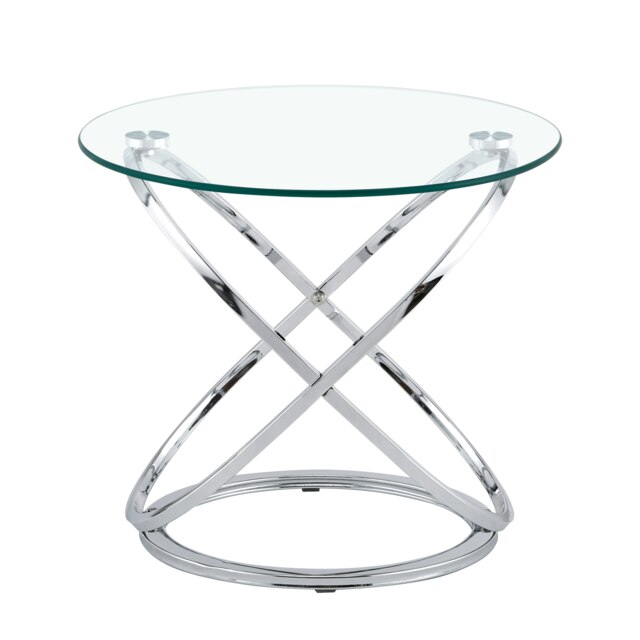 Chrome Effect Round Abstract Tempered Glass Lamp Table In Silver