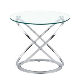 Chrome Effect Round Abstract Tempered Glass Lamp Table In Silver