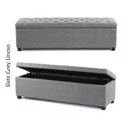 Linoso Chesterfield Slate Grey Ottoman Storage Box with Square Wooden Legs - Upholstered Blanket Box (180W x 40D x 45H cm)