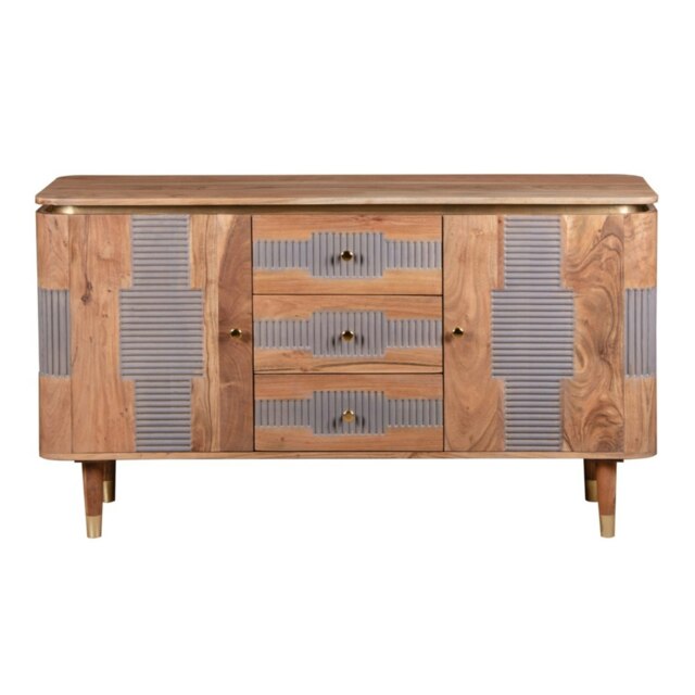 Alaina Acacia Wood 2 Doors 3 Drawers Sideboard Brown