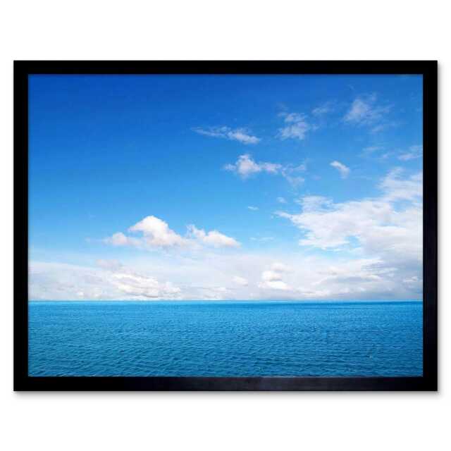 Photography Seascape Ocean Sea Blue Sky Clouds Serene Framed Wall Art Print