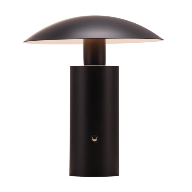 Designer Flat Cone Mushroom Rechargeable and Dimmable Table Lamp in Matte Black