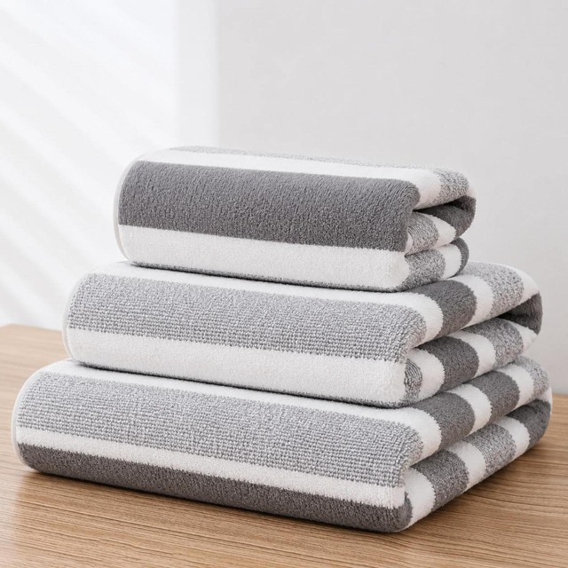 Dyzi Ultra Absorbent Striped Towel Set Pack of 3 Quick Dry Hand & Bath Towels