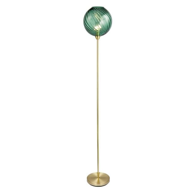 Designer Chic Floor Lamp with Brushed Gold Base and Emerald Green Glass Shade Green Green 1
