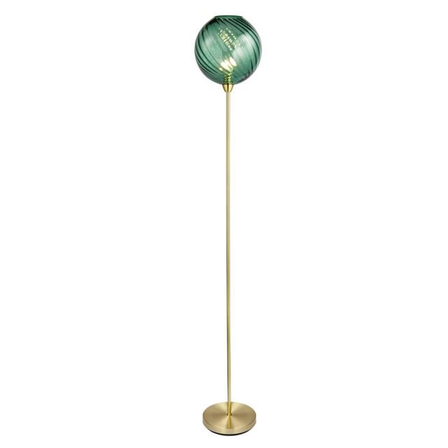 Designer Chic Floor Lamp with Brushed Gold Base and Emerald Green Glass Shade Green Green 1