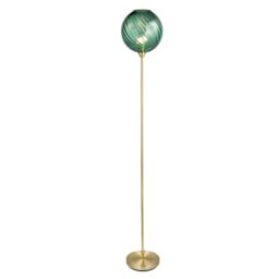 Designer Chic Floor Lamp with Brushed Gold Base and Emerald Green Glass Shade Green Green 1