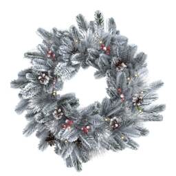 Charles Bentley Indoor Outdoor 60cm Pre-Lit Red Berry & Pinecone Snowy Wreath