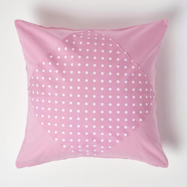 Homescapes Cotton Plain Pink and Polka Dots Cushion Cover - 60 x 60 cm Pink Pink 60 x 60 cm