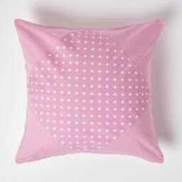 Homescapes Cotton Plain Pink and Polka Dots Cushion Cover - 60 x 60 cm Pink Pink 60 x 60 cm