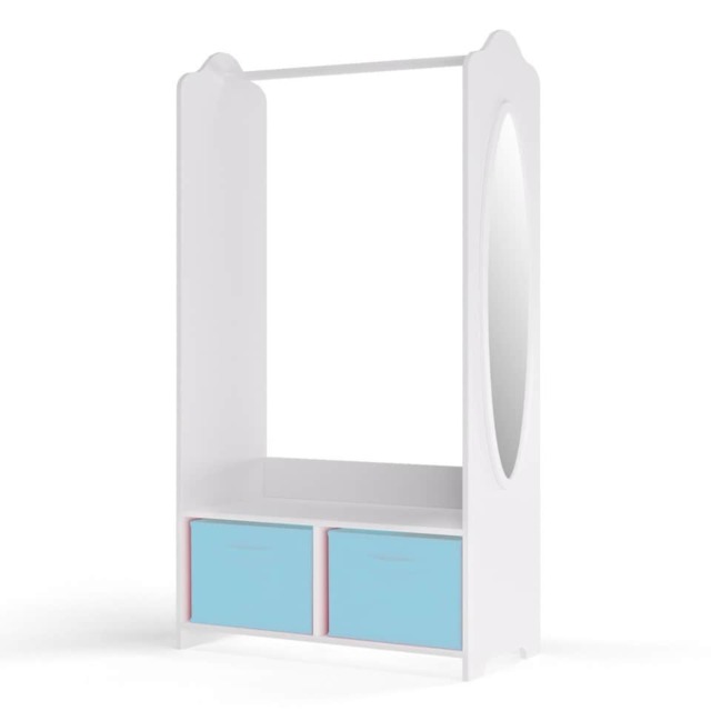 Kids MDF Wooden Hanging Clothes Rail Wardrobe Storage Shelves with Inserts Mirror Blue Sky Blue