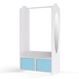 Kids MDF Wooden Hanging Clothes Rail Wardrobe Storage Shelves with Inserts Mirror Blue Sky Blue