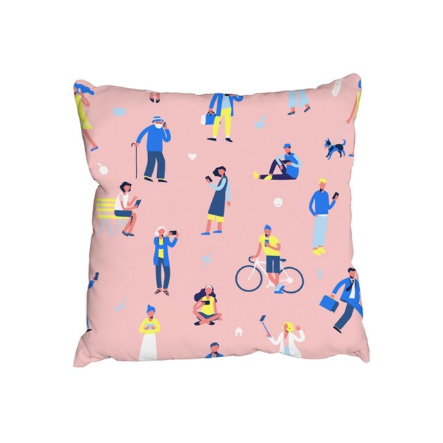 different people with mobile phones and gadgets (Outdoor Cushion)