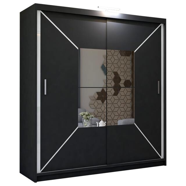 Sliding Wardrobes 4U Modern Geometric Mirror Sliding Wardrobe – 120cm to 203cm, Stylish Bedroom Storage in White, Black & Grey Black Black150cm 150cm