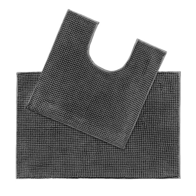 Chenille Bobble Non Slip Bath Mat & Pedestal Set Grey Charcoal