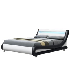 4ft6 Double Italian Designer Faux Leather Bed with LED In Black And White