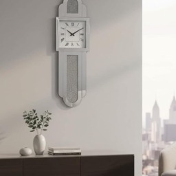 DEENZ Grandfather Style Large Wall Clock Sparkly Diamond Crush Crystal Silver Mirrored Silent Clock 100X30Cm