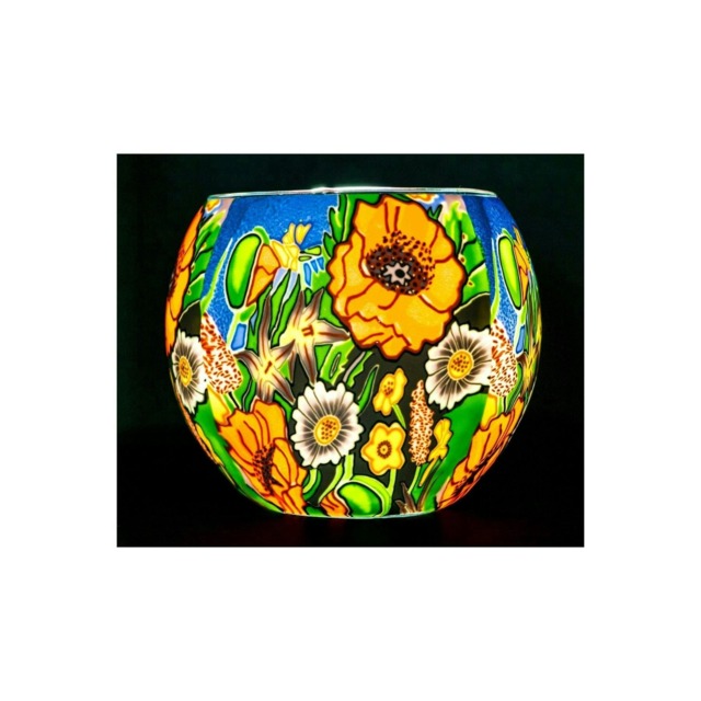 Milford Collection Tealight Holder Glass Nightlight Poppy Garden