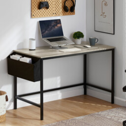 Vida Designs Brooklyn Large Computer Desk With Storage Basket Home Office Workstation, Grey