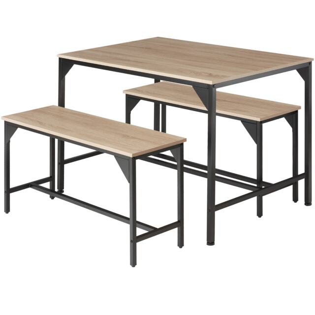 Dining Table Set Bolton - 3-piece, 2 benches Brown industrial wood light, oak Sonoma 1