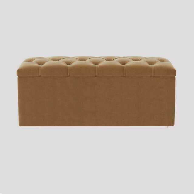 137cm Luna Chesterfield Ottoman Storage Box - Mink Plush Velvet Upholstered Blanket Box