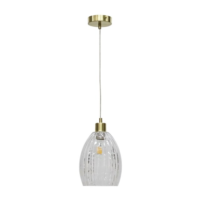 Birch - Clear Fluted Glass with Satin Brass Pendant Fitting Clear Clear 1