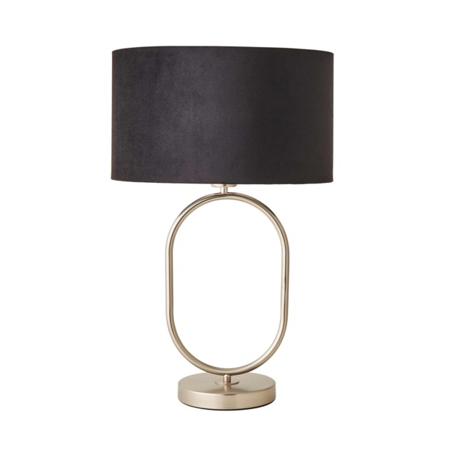 ValueLights Antonia Brushed Chrome Oval Table Lamp Black Velvet Shade
