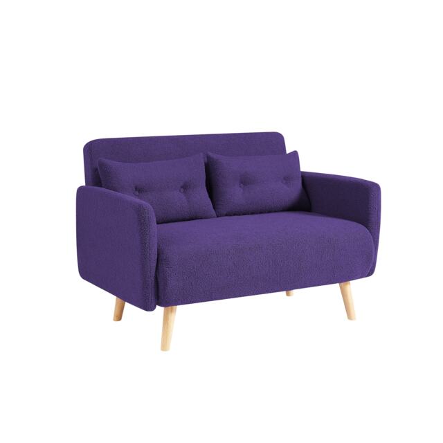 Plush Borg Fabric 2-Seater Clic-Clack Sofa Bed with Wooden Legs - Purple Purple Two Seater 1