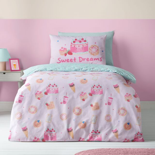 Catherine Lansfield Sweet Treats Reversible Duvet Cover Set Pink Double
