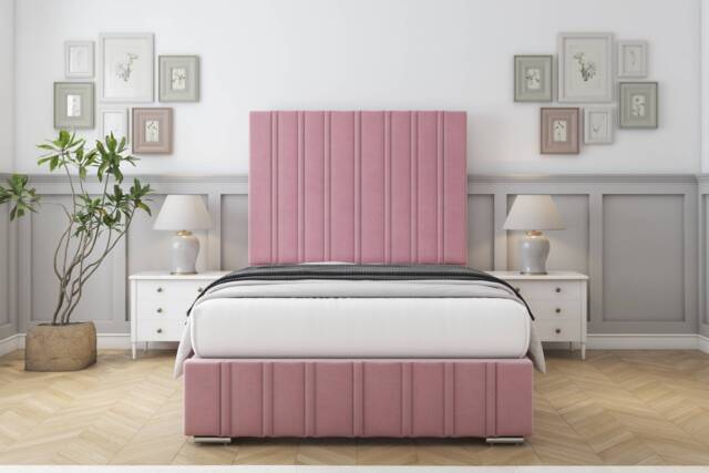 "Sloomy Langston Pink Plush Deep-Sided Bed Frame With 50"" Upholstered Headboard 5' King"