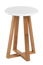 Orsina Contemporary White And Natural Bamboo Round Stool, Durable Round Stool For Kitchen, Versatile Kitchen Stool