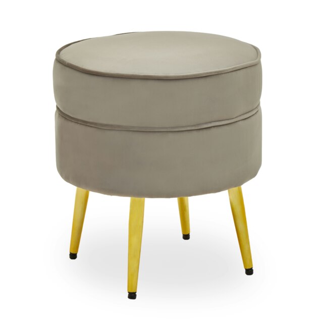 Interiors by Premier Grey Velvet Round Footstool, Ottoman Small Footstool with Soft Upholstery, Velvet Pouffe for Home