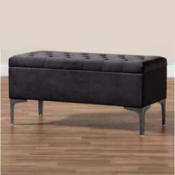 Modena Storage Ottoman Bench, Ottoman Footstool with Legs, 90cm Plush Velvet Upholstered End of Bed Bench, Black