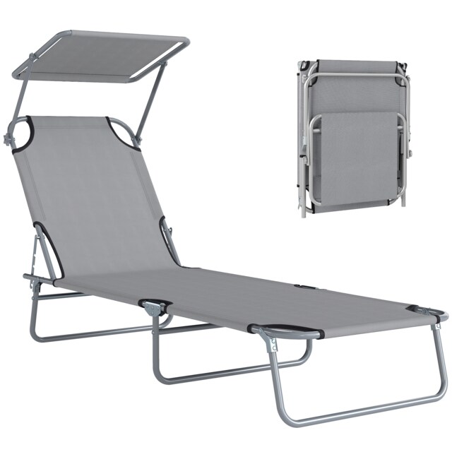 Outsunny Folding Chair Sun Lounger w/ Sunshade Garden Recliner Hammock Grey