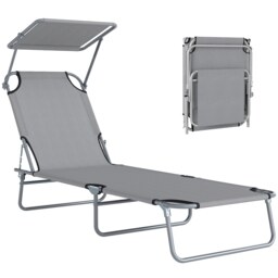 Outsunny Folding Chair Sun Lounger w/ Sunshade Garden Recliner Hammock Grey